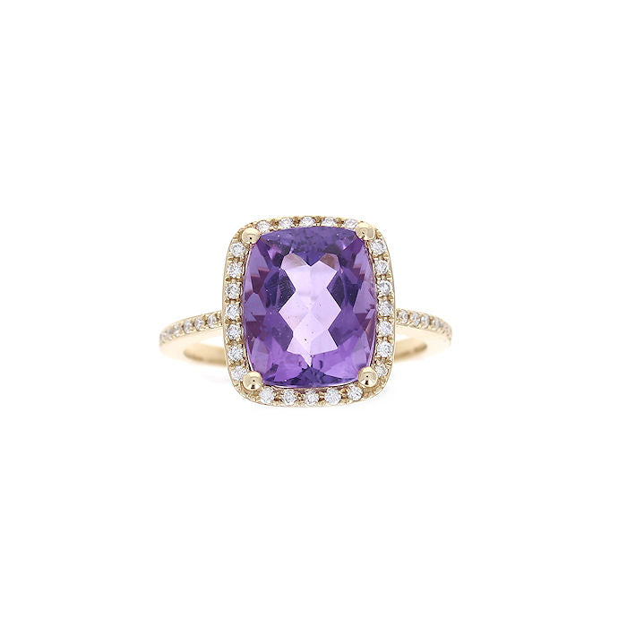 Ladies 14kt Yellow Gold 3.75ct Amethyst and 0.30cts Diamond Ring