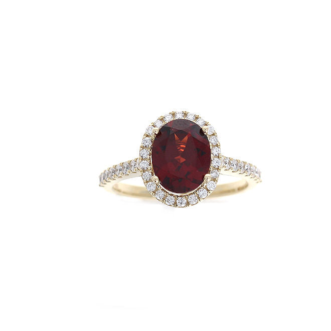 Ladies 14kt Yellow Gold 2.20ct Garnet and 0.44cts Diamond Ring