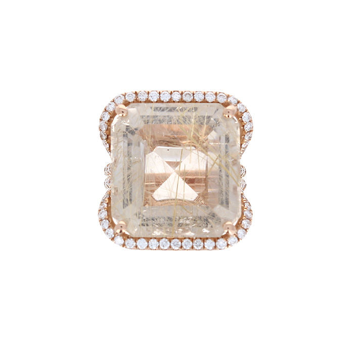 Ladies 14kt Rose Gold 28.10 Quartz and 0.98cts Diamond Ring