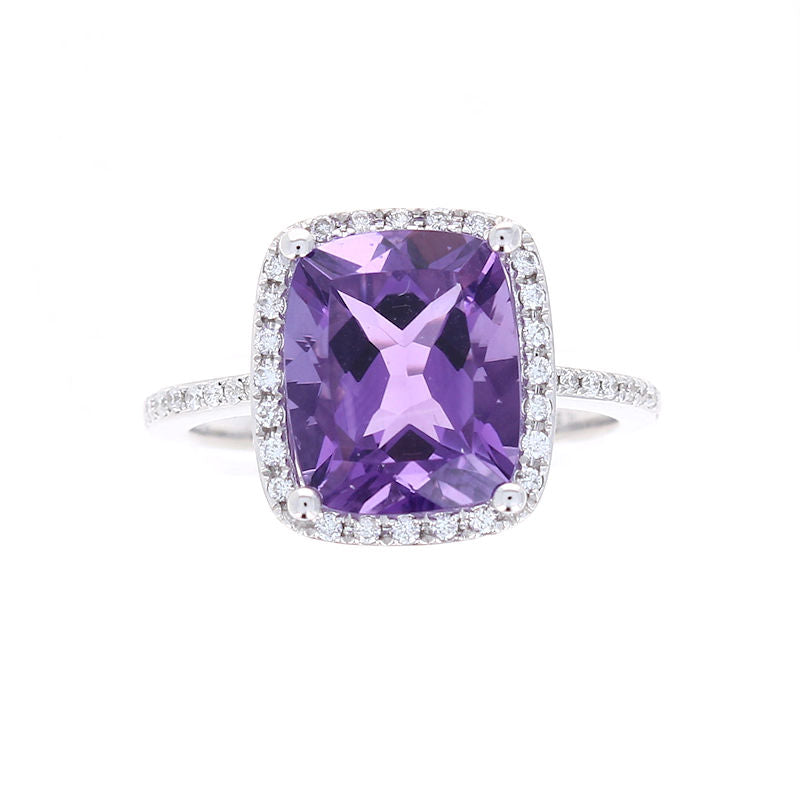 Ladies 14kt White Gold 3.75ct Amethyst and  0.30cts Diamond Ring