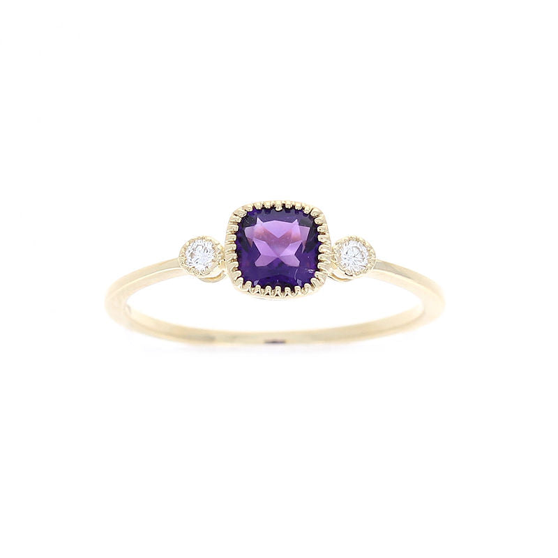 Ladies 14kt Yellow Gold 0.50ct Amethyst and  0.06cts Diamond Ring