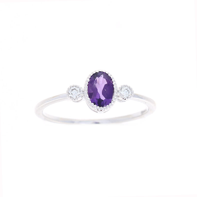 Ladies 14kt White Gold 0.40ct Amethyst and 0.06cts Diamond Ring