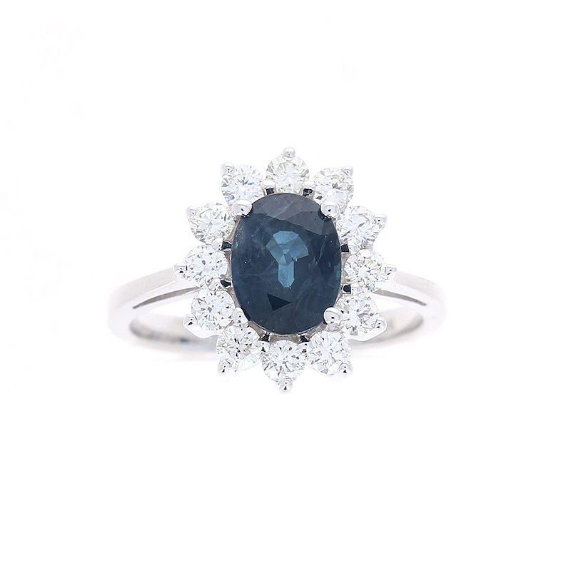 Ladies 14kt White Gold 1.40ct Sapphire and 0.75cts Diamond Cluster Ring