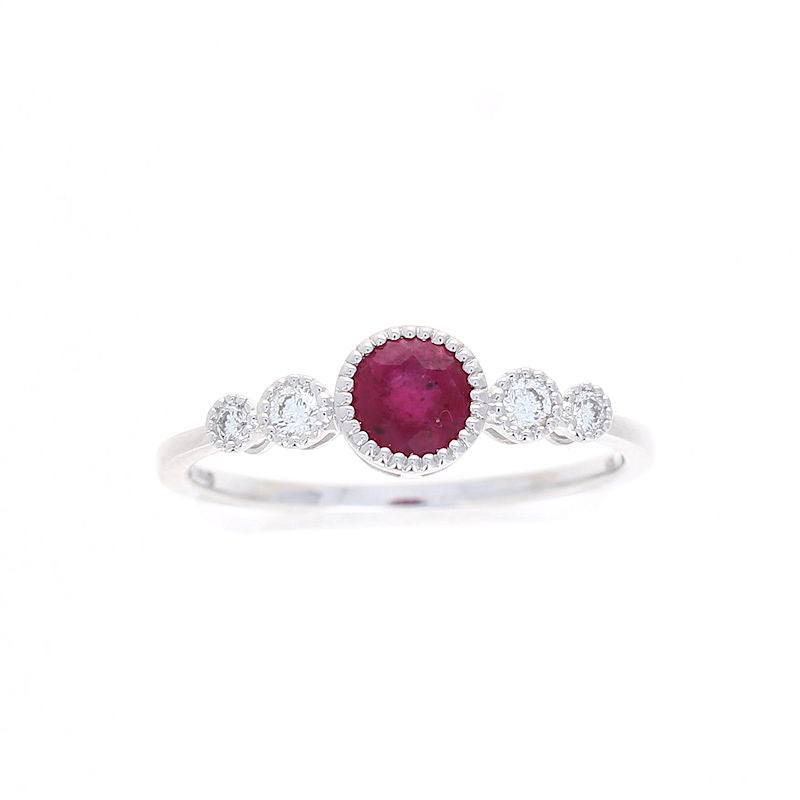 Ladies 14kt White Gold 0.65ct Ruby and 0.12cts Diamond Ring
