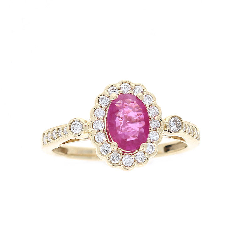 Ladies 14kt Yellow Gold 0.90ct Ruby and 0.34cts Diamond Ring