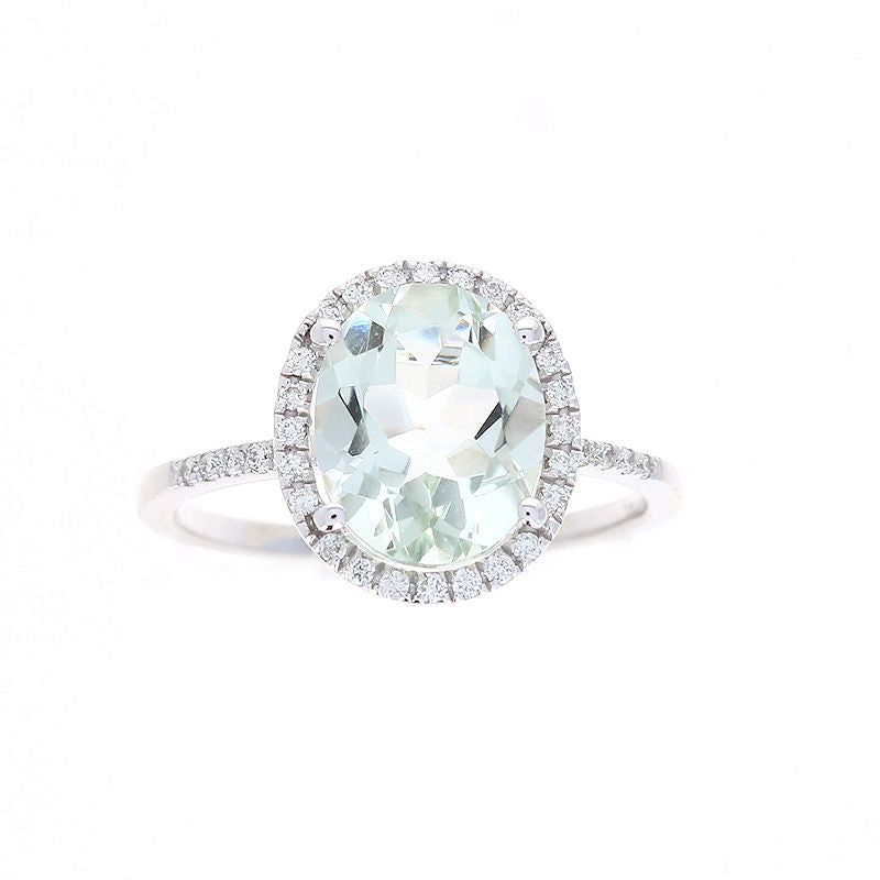 Ladies 14kt White Gold 2.70ct Green Amethyst and 0.21cts Diamond Ring