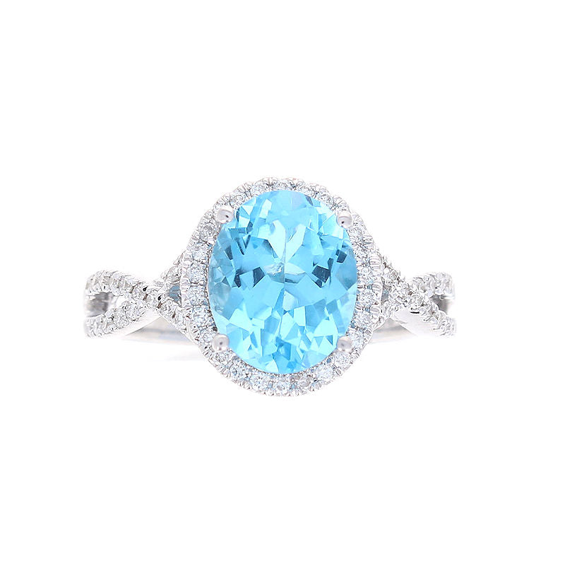 Ladies 14kt White Gold 3.25ct Blue Topaz and 0.30cts Diamond Ring