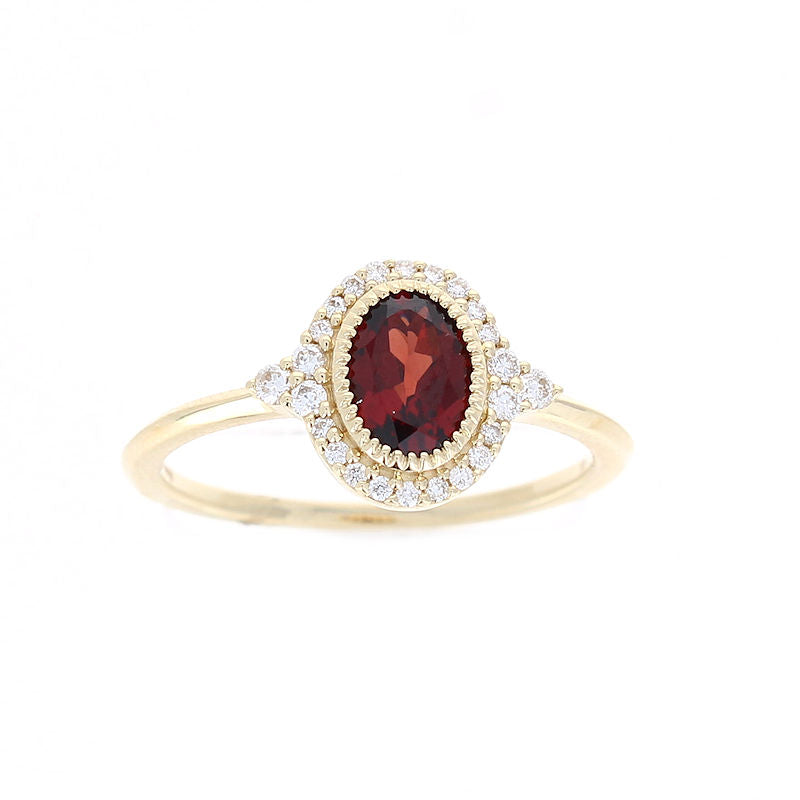 Ladies 14kt Yellow Gold 0.70ct Garnet and 0.16cts Diamond Ring