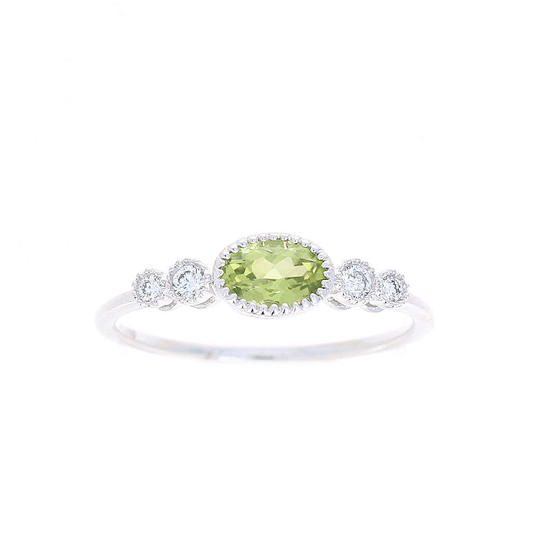 Ladies 14kt White Gold 0.45ct Peridot and 0.09cts Diamond Ring