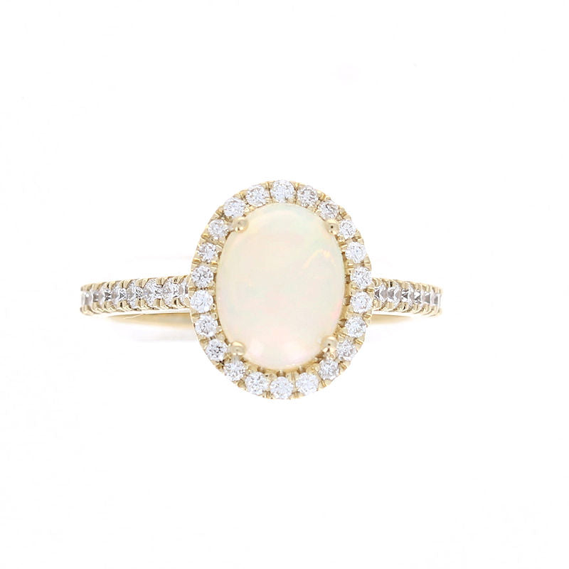 Ladies 14kt Yellow Gold 1.40ct Opal and 0.44cts Diamond Ring