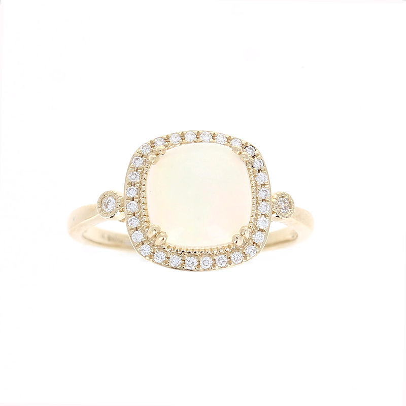 Ladies 14kt Yellow Gold 1.40ct Opal and 0.18cts Diamond Ring