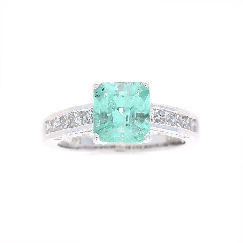 Ladies 14kt White Gold 2.35ct Green Beryl and 0.50cts Diamond Ring