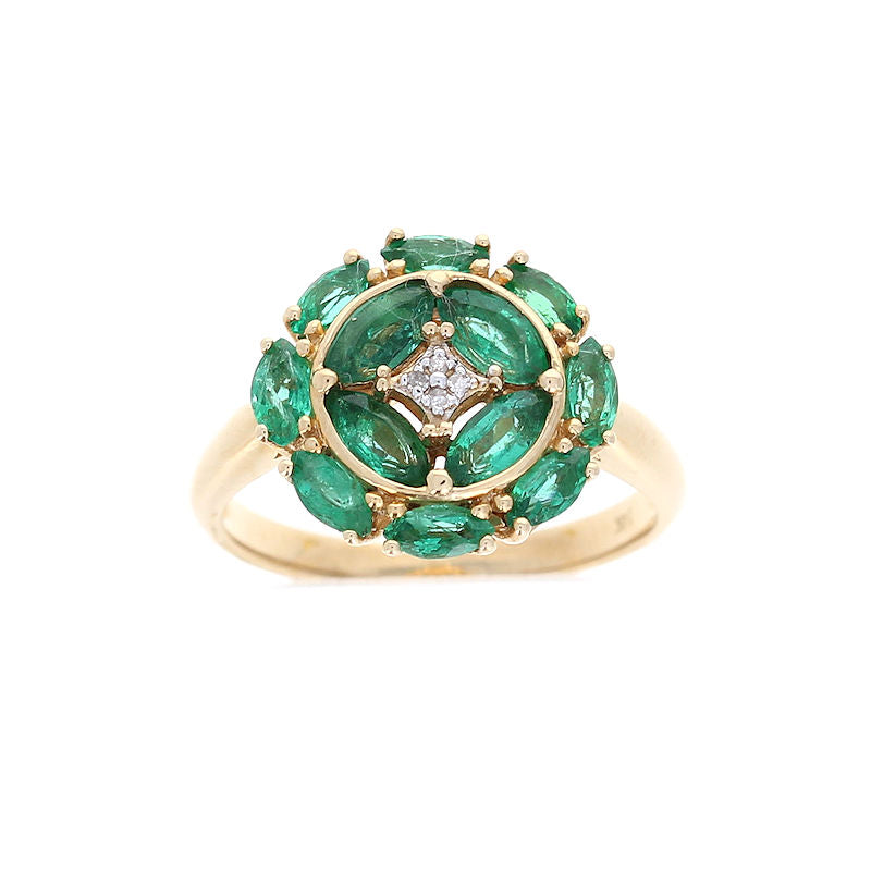 Ladies 14kt Yellow Gold 1.25cts Emerald and 0.80cts Diamond Ring