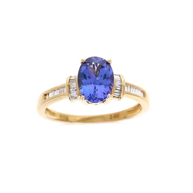 Ladies 14kt Yellow Gold 1.35ct Tanzanite and 0.12cts Diamond Ring