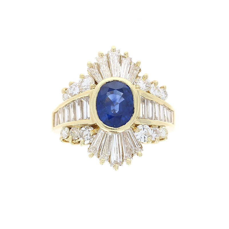 Ladies 18kt Yellow Gold 1.50ct Blue Sapphire and 2.20cts Diamond Ring