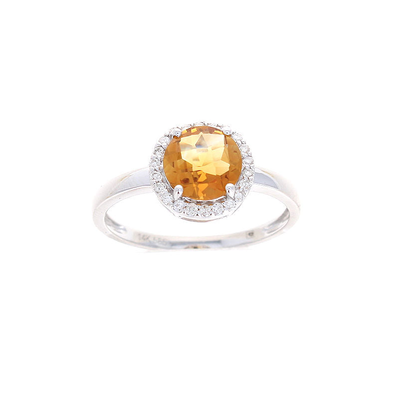 Ladies 14kt White Gold 1.04ct Citrine and 0.12cts Diamond Ring