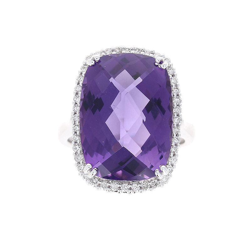 Ladies 14kt White Gold 12.44ct Amethyst and 0.32cts Diamond Ring