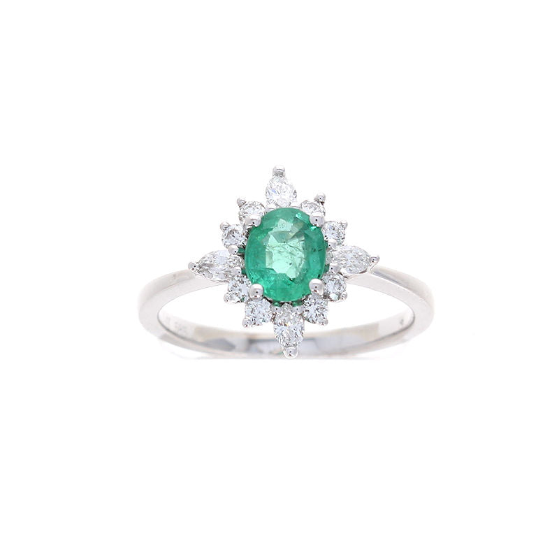 Ladies 14kt White Gold 0.61ct Emerald and 0.40cts Diamond Ring