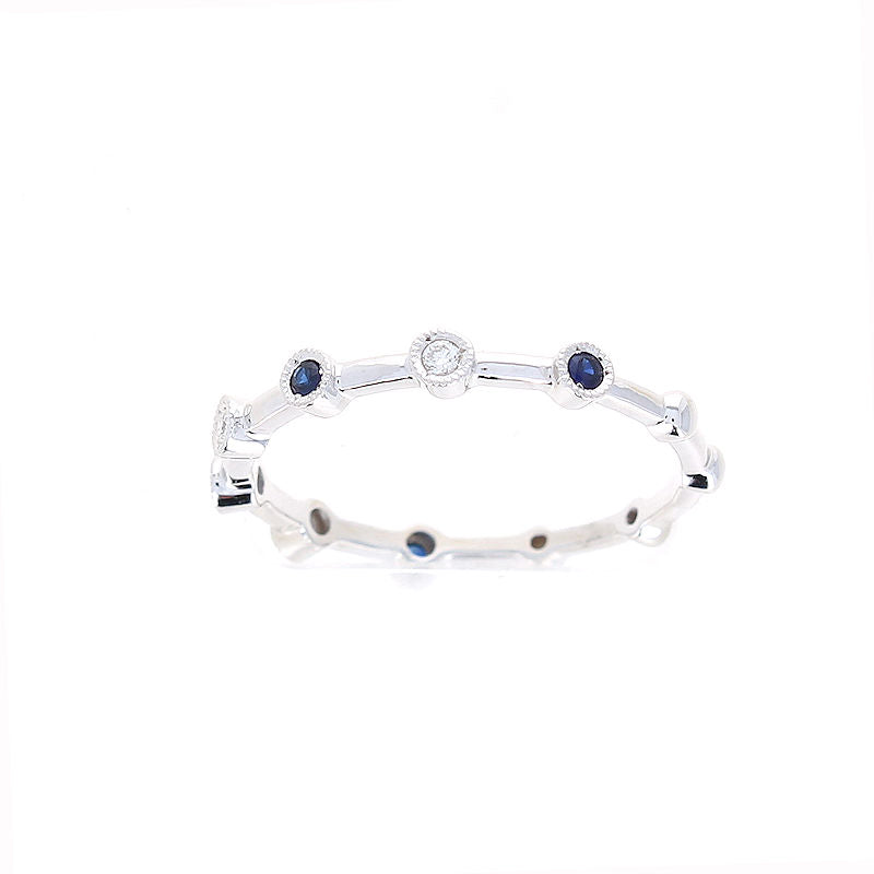 Ladies 14kt White Gold 0.06cts Sapphire and 0.04cts Diamond Wedding Band