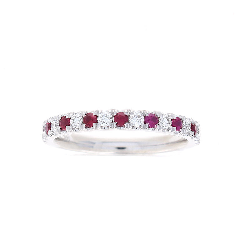 Ladies 14kt White Gold 0.23cts Ruby and 0.22cts Diamond Wedding Band