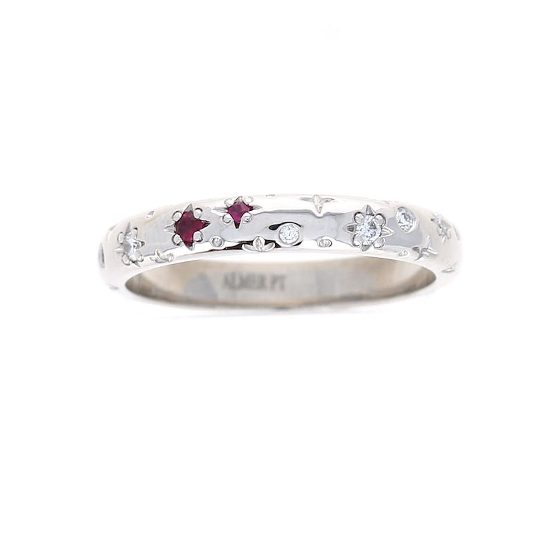 Ladies Platinum 0.16cts Diamond and 0.05cts Ruby Wedding Band