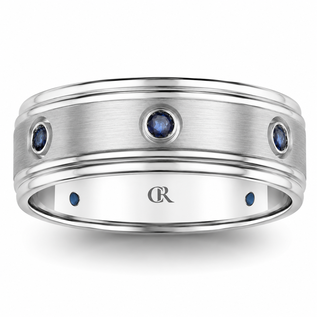 Mens 14kt White Gold 8mm 0.27cts Sapphire Wedding Band