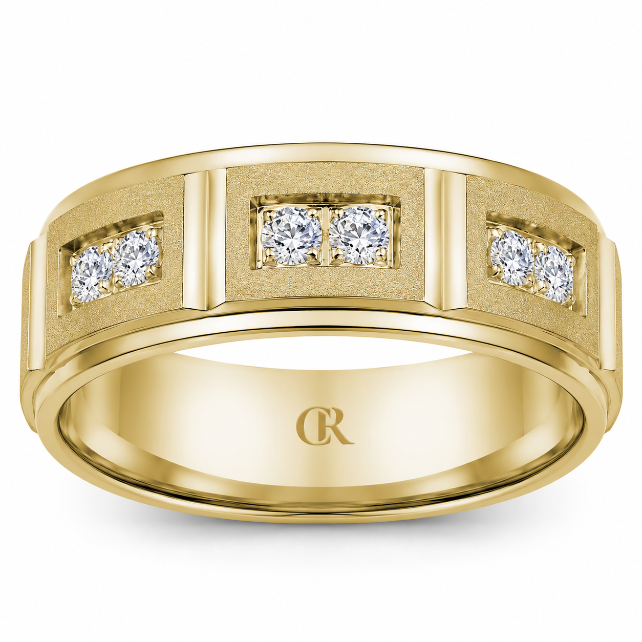 Mens 14kt Yellow Gold 8mm 0.30cts Diamond Wedding Band