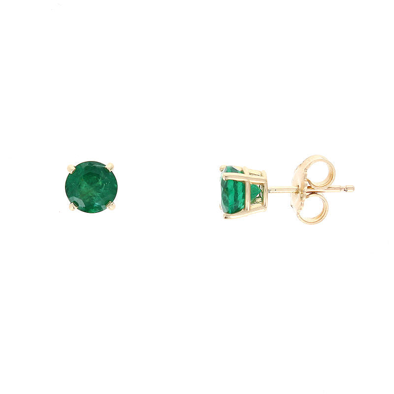 Ladies 14kt Yellow Gold 1.43cts Emerald Stud Earrings
