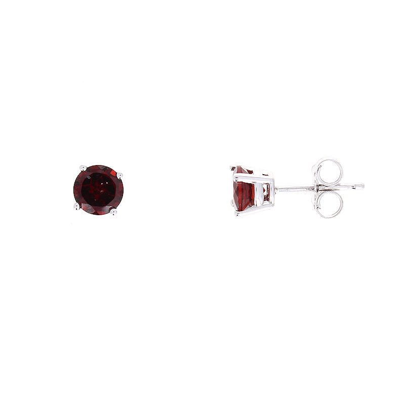 Ladies 14kt White Gold 5mm Garnet Earrings