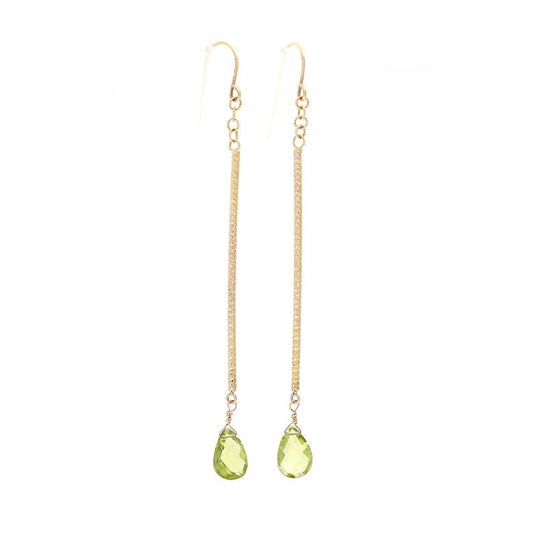 Ladies 14kt Yellow Gold 9x6mm Briolette Peridot Earrings