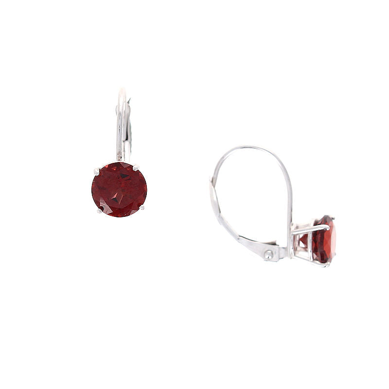 Ladies 14kt White Gold 6mm Garnet Earrings