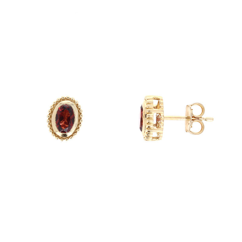 Ladies 14kt Yellow Gold 9x7mm Garnet Earrings