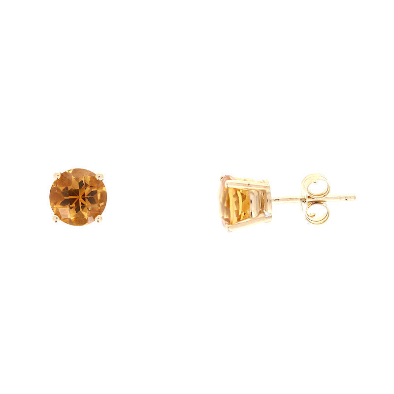 Ladies 14kt Yellow Gold 6mm Citrine Earrings