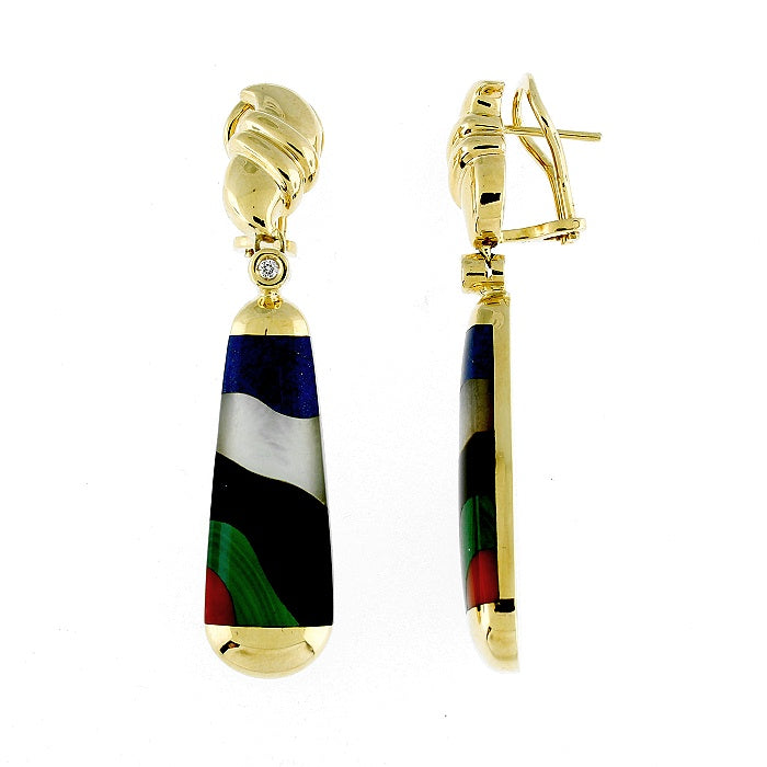 Ladies 14kt Yellow Gold Multi-Gemstone and 0.05cts Diamond Earrings by Asch Grossbardt