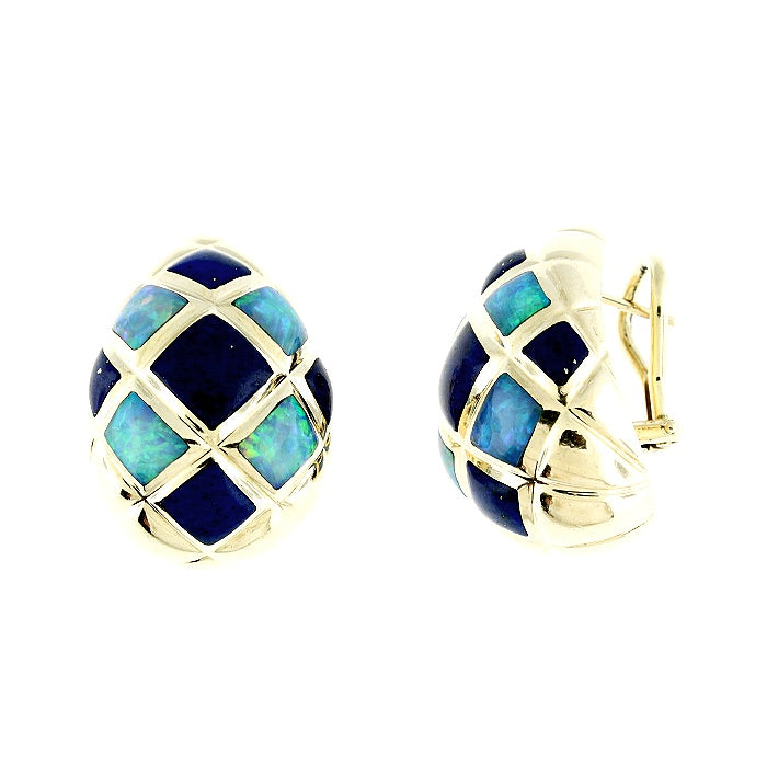 Ladies 14kt Yellow Gold Opal and Lapis Earrings by Kabana