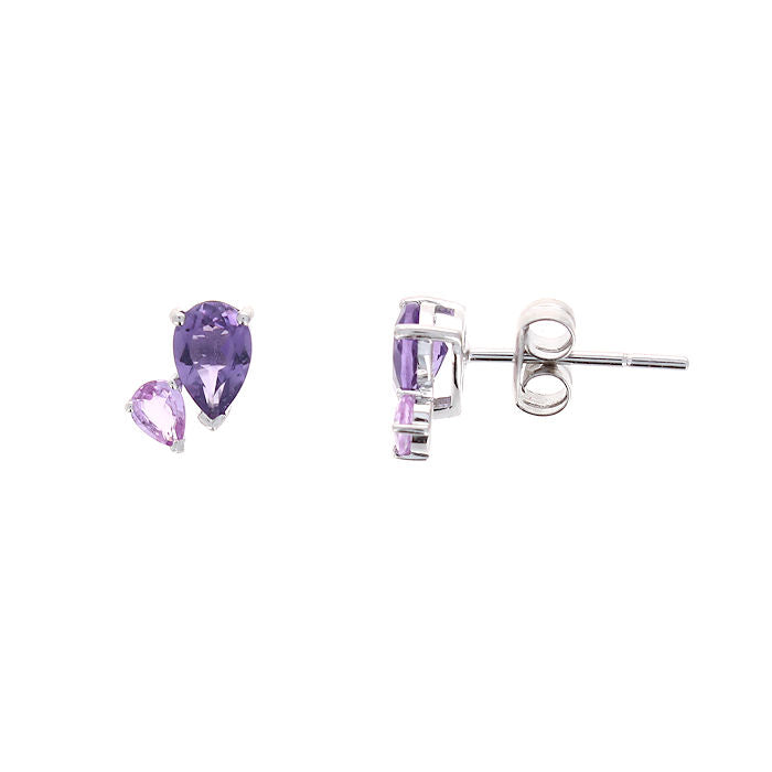 Ladies 14kt White Gold 0.69ct Amethyst and Pink Sapphire Earrings