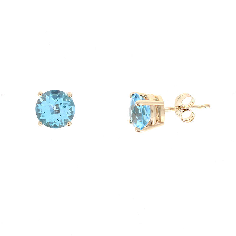 Ladies 14kt Yellow Gold 7mm Blue Topaz Earrings
