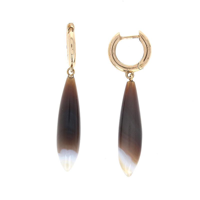Ladies 14kt Yellow Gold Agate Earrings