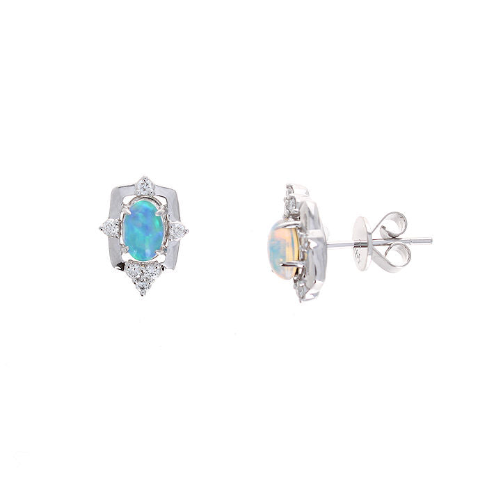 Ladies 14kt White Gold 0.76cts Opal and 0.16cts Diamond Earrings
