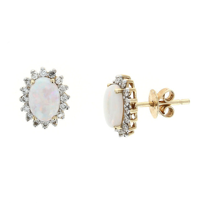 Ladies 14kt Yellow Gold 0.97cts Opal and 0.36cts Diamond Earrings