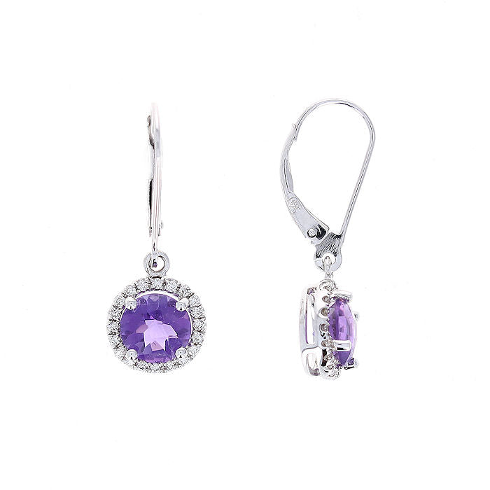 Ladies 14kt White Gold 1.96cts Amethyst and 0.22cts Diamond Earrings
