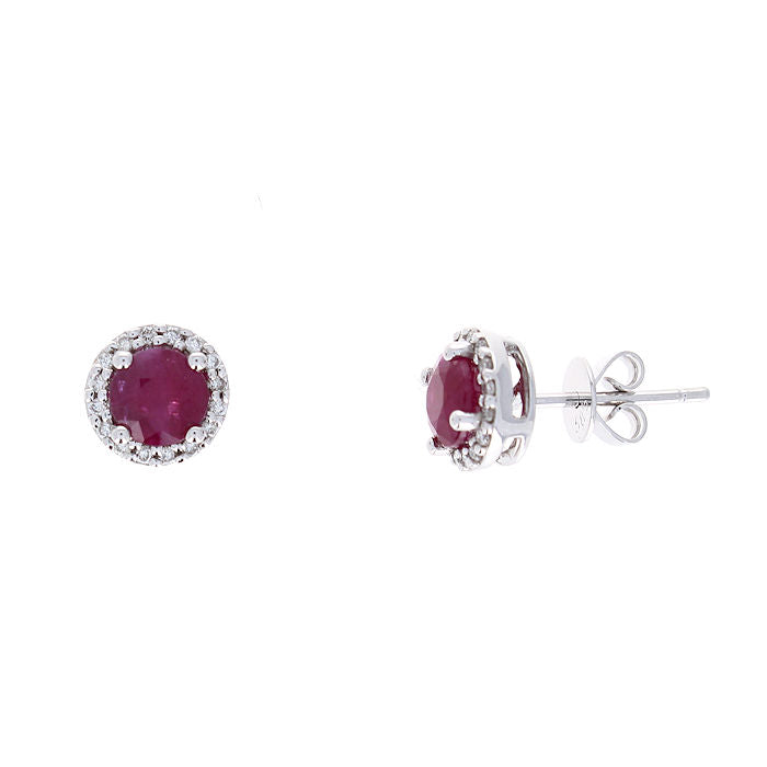 Ladies 14kt White Gold 0.51cts Ruby and 0.14cts Diamond Earrings