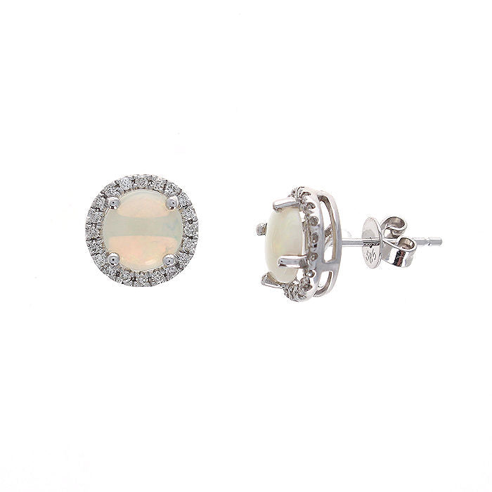 Ladies 14kt White Gold 1.45cts Opal and 0.22cts Diamond Earrings