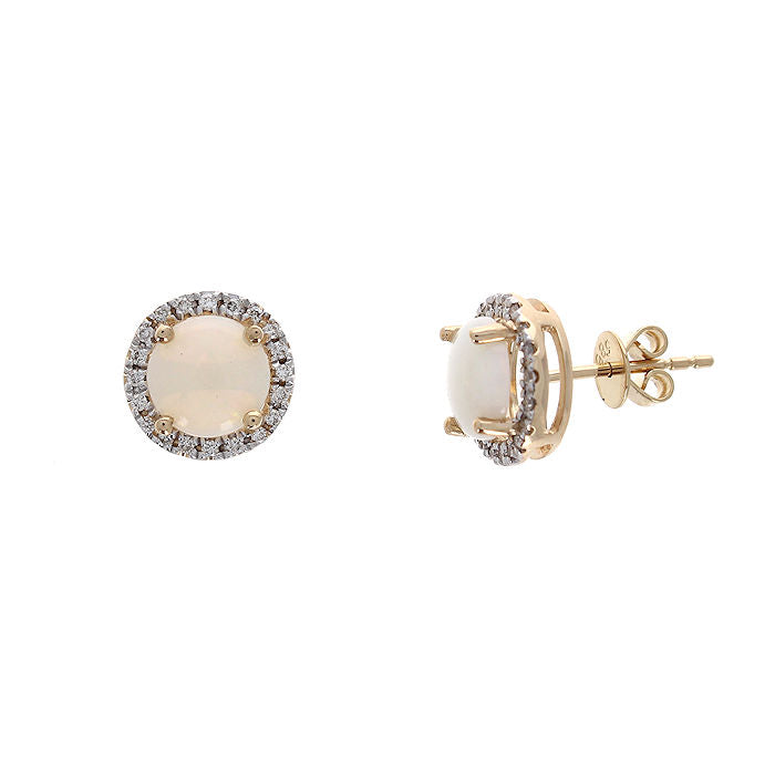 Ladies 14kt Yellow Gold 1.38cts Opal and 0.16cts Diamond Earrings