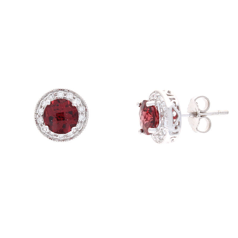 Ladies 14kt White Gold 2.13cts Garnet and Diamond Halo Earrings