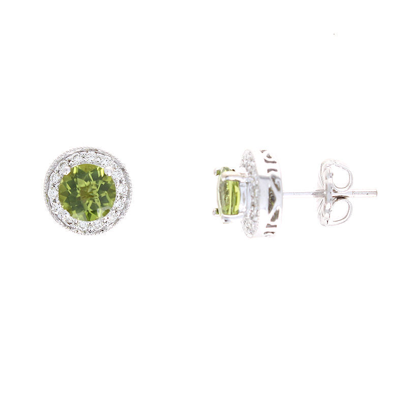 Ladies 14kt White Gold 1.97cts Peridot and 0.25cts Diamond Earrings
