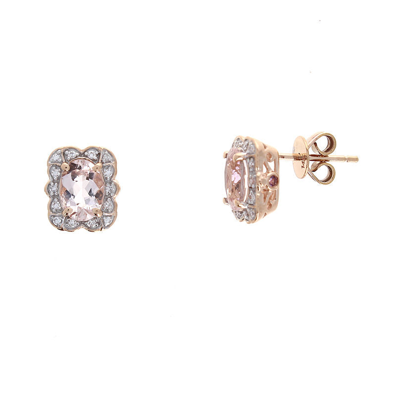 Ladies 14kt Rose Gold 1.50cts Morganite and 0.10cts Diamond Earrings