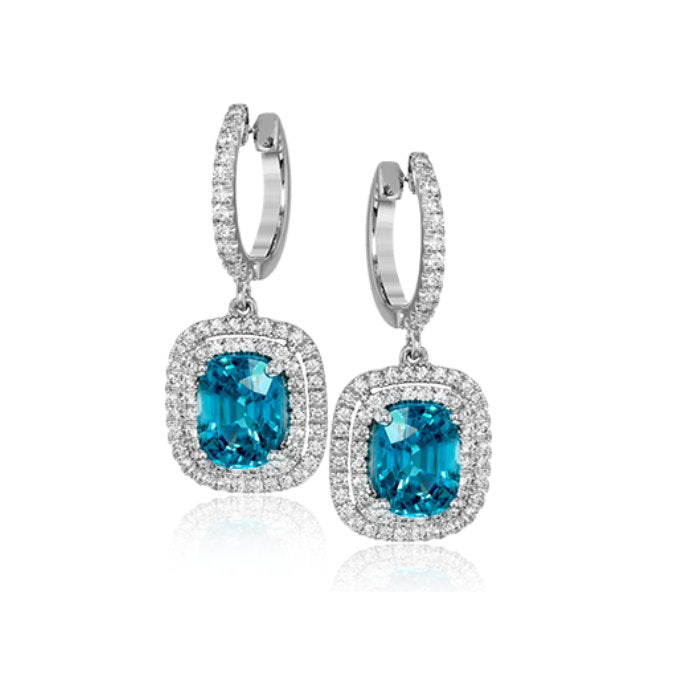 Ladies 18kt White Gold 5.24cts Blue Topaz and Diamond Earrings By Simon G