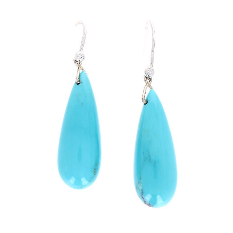 Ladies 14kt White Gold 38.00cts Turquoise and 0.04ct Diamond Earrings