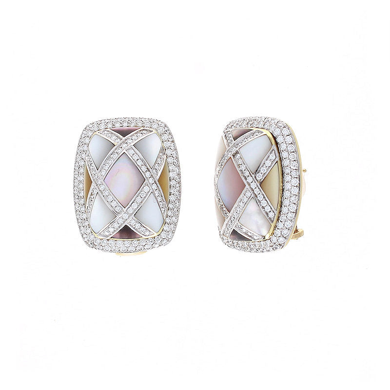 Ladies 14kt Green Gold Mother of Pearl and 2.04cts Diamond Earrings by Asch Grossbardt